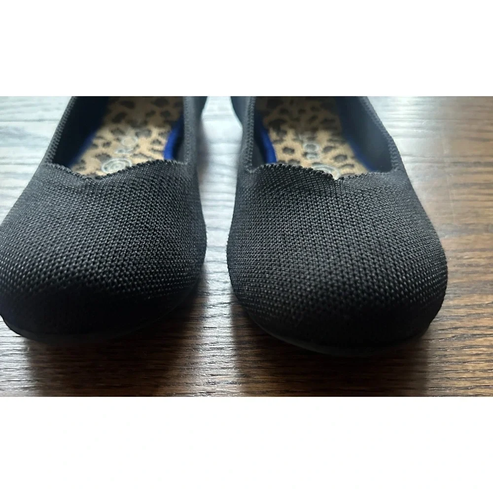Rothy's The Daily Flat Black Blue Halo Leopard Insole Round Toe V-Cut Flats 9